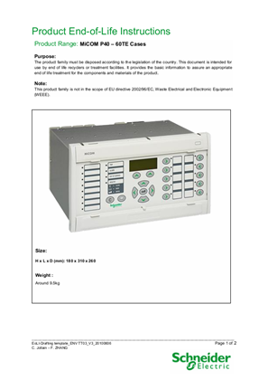 Image of MiCOM P40 - 60TE, Circularity Profile, End of Life Instructions