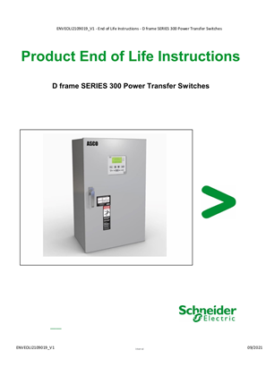 Product End of Life Instructions | SERIES 300 D Frame Transfer Switch