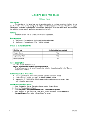 イメージ EcoStruxure Process Expert 2020 RTM Hotfix 73453