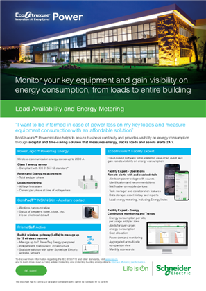 Image of Monitor your key equipment and gain visibility on energy consumption, from loads to entire building / Load Availability and Energy Metering / EcoStruxure Power Application Note