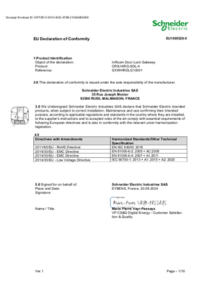 Image of EU1005526-0 SpaceLogic CRS-HIRG-SDL-4 InRoom Door Lock Gateway Declaration of Conformity