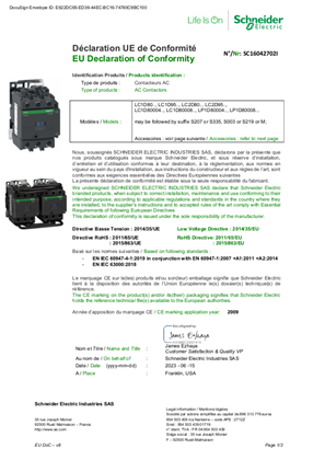 的映像 EU Declaration TeSys D -LC1D80-95&LC2D80-95