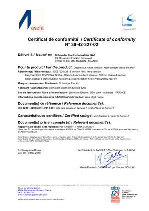 Imagem de Certificate of conformity of EasyPact EXE