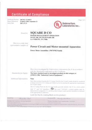 Image de UL508 certificate of compliance