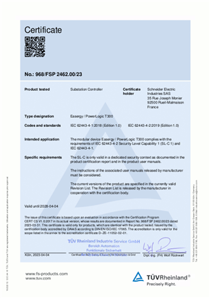 Image of PowerLogic T300 SL1 certification