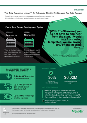 Image of Key Findings of a Forrester Consulting study: The Total Economic Impact™ Of Schneider Electric EcoStruxure For Data Centers