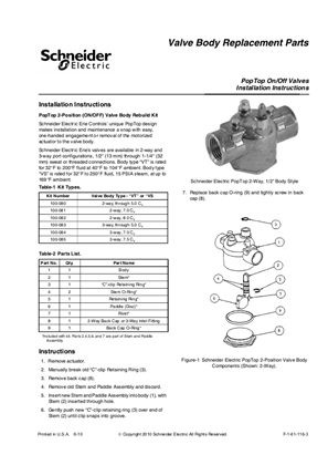 PopTop 2-Position ON-OFF Valve Body Rebuild Kit | Schneider Electric