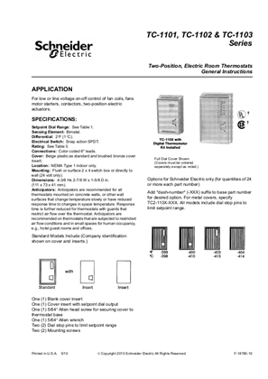 Image of TC-1101, TC-1102, TC-1103 Series Two-Position Electric Room Thermostat