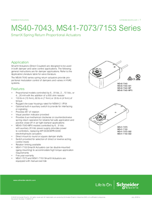 Image of MS40-7043 Series, MS41-7073 Series, MS41-7153 Series SmartX Actuators Spring Return Proportional