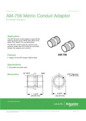 Image of AM-756 Actuator Accessory, Metric Conduit Adaptor for DuraDrive