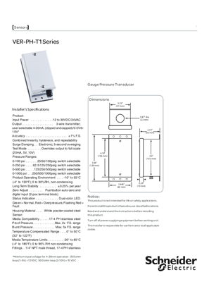 Image of VER-PH-T1 Series Gauge Pressure Transducer - Installation Instructions