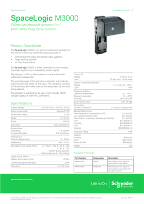 Obrázek SpaceLogic M3000 Electro-Mechanical Actuator for 2 and 3-Way Plug Valve Control Specification Sheet