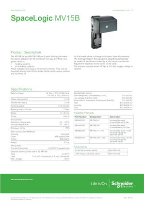 Образ SpaceLogic MV15B 3-point floating actuators Specification Sheet