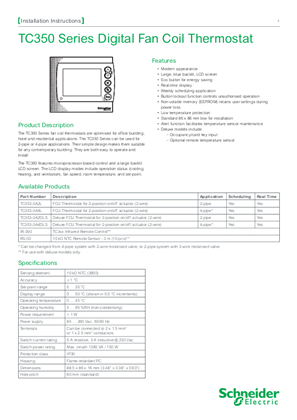 Image of TC350 Series Digital Fan Coil Thermostat