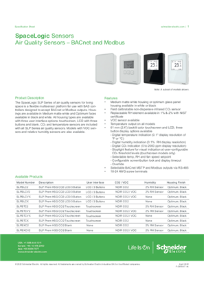 Image of SpaceLogic SLP Series Air Quality Sensors, BACnet & Modbus - Specification Sheet