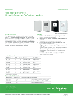 Slika linije SpaceLogic SLP Series Humidity Sensors, BACnet & Modbus - Specification Sheet