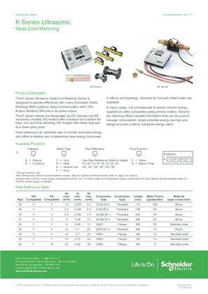 Image of K Series Ultrasonic Heat-Cool Metering - Specification Sheet
