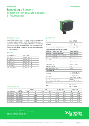 Kujutis SpaceLogic STP500 Immersion Temperature Sensors - Specification Sheet