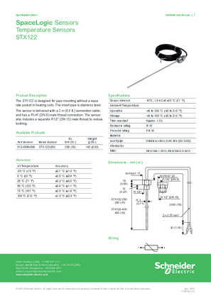 Image of SpaceLogic STX122 Pipe Mount Temperature Sensor - Specification Sheet