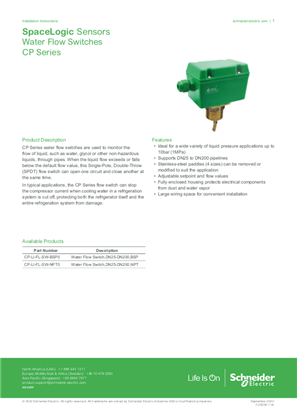 Paveikslas EasyLogic Sensors - Water Flow Switches, Installation Instructions