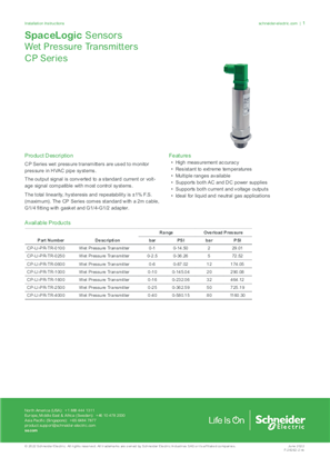 Image of EasyLogic Sensors - Wet Pressure Transmitters - CP Series - Installation Instructions