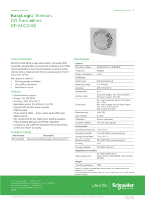 Image of EasyLogic™ Sensors - CO Transmitters - CP-AI-CO-SE: Installation Instructions