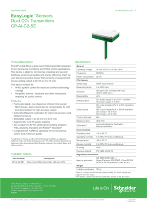 Gambar dari EasyLogic CP-AI-C2-SE Duct CO2 Transmitters - Specification Sheet