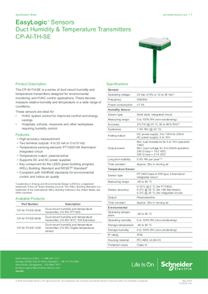 Image of EasyLogic CP-AI-TH-SE Duct Humidity and Temperature Transmitters - Specification Sheet