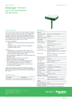 Image of EasyLogic CP-AI-C2-SE Duct CO2 Transmitters - Installation Instructions