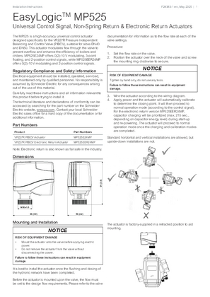 Image of EasyLogic MP525 Actuator Installation Instructions