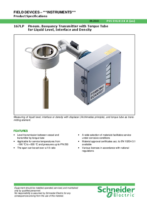 Image of 167LP Pneumatic Buoyancy Transmitter Product Specification Sheet (PSS)