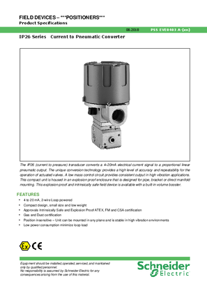 Imagen de Product Specification IP26 Series Current to Pneumatic Converter