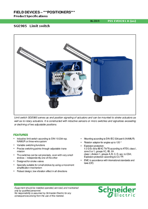 Image of Production Specification SGE985 Limit switch