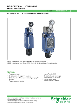 Image of Product Specification MLS01/ MLS02 Mechanical Limit Switch series