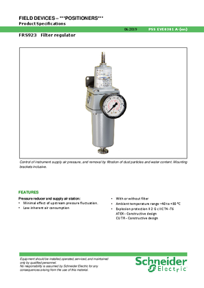 Image of Product Specification FRS923 Filter regulator