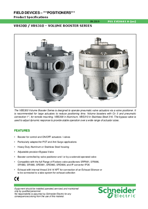 Image of Product Specification VBS300 / VBS310 – VOLUME BOOSTER SERIES