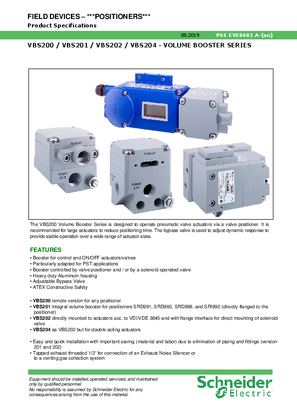 Bild von Product Specifiation Sheet: VBS200 / VBS201 / VBS202 – VOLUME BOOSTER SERIES