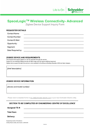 Image of SpaceLogic Wireless Connectivity Device Support Inquiry Form