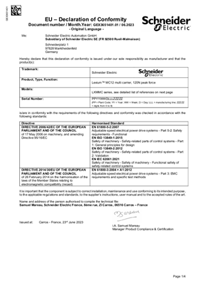 Lexium MC12 multi carrier, Declaration of Conformity, EU CE, Schneider ...