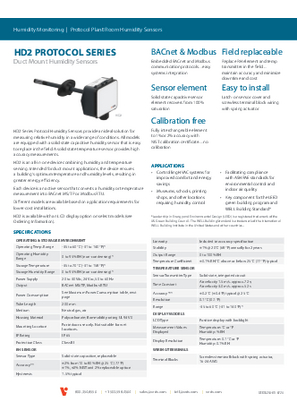 Image of HD2 Protocol Series, Duct Mount Humidity Sensors: Specification Sheet