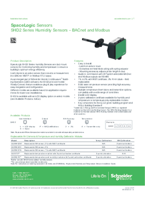 Image of SpaceLogic Sensors - SHD2 Series Humidity Sensors, BACnet & Modbus: Installation Instructions