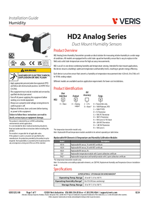 Image of HD2 Series Humidity Sensors - Analog - Installation Guide