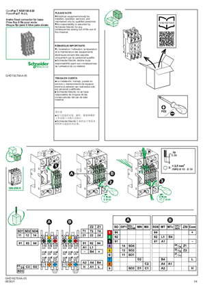 Imagen de ComPacT NSX100-630, PowerPacT H-J-L - Bloque fijo para 9 hilos para zocalo - Hoja de instrucciones