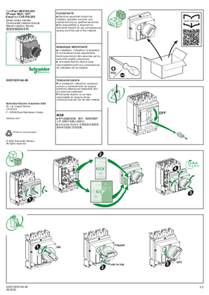 Image of Instruction sheet for the direct rotary handle for ComPact NSX 100-250, FPower NSX and GV7 - Instruction Sheet