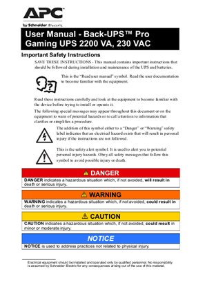 Image of APC Gaming UPS 230V User Manual (EN)