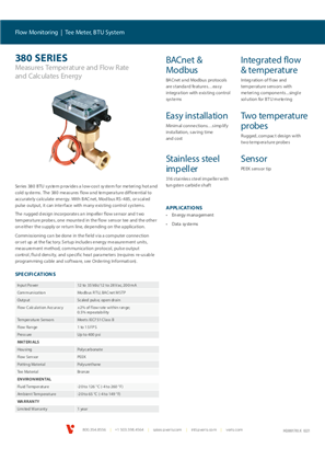Image of 380 Series Tee Flow Meter with BTU System - Specification Sheet