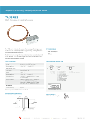 Image of TA Series Averaging Temperature Sensors - Specification Sheet
