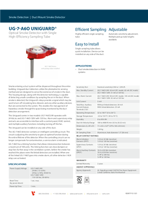 Image of UG-7-A6O Uniguard Duct Mount Smoke Detector - Specification Sheet