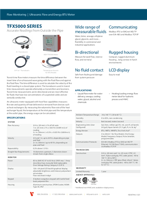 Image of TFX5000 Series Ultrasonic Flow and Energy BTU Meter - Specification Sheet