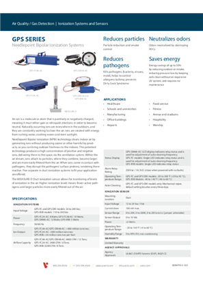 Image of GPS Series Needlepoint Bipolar Ionization Systems - Specification Sheet